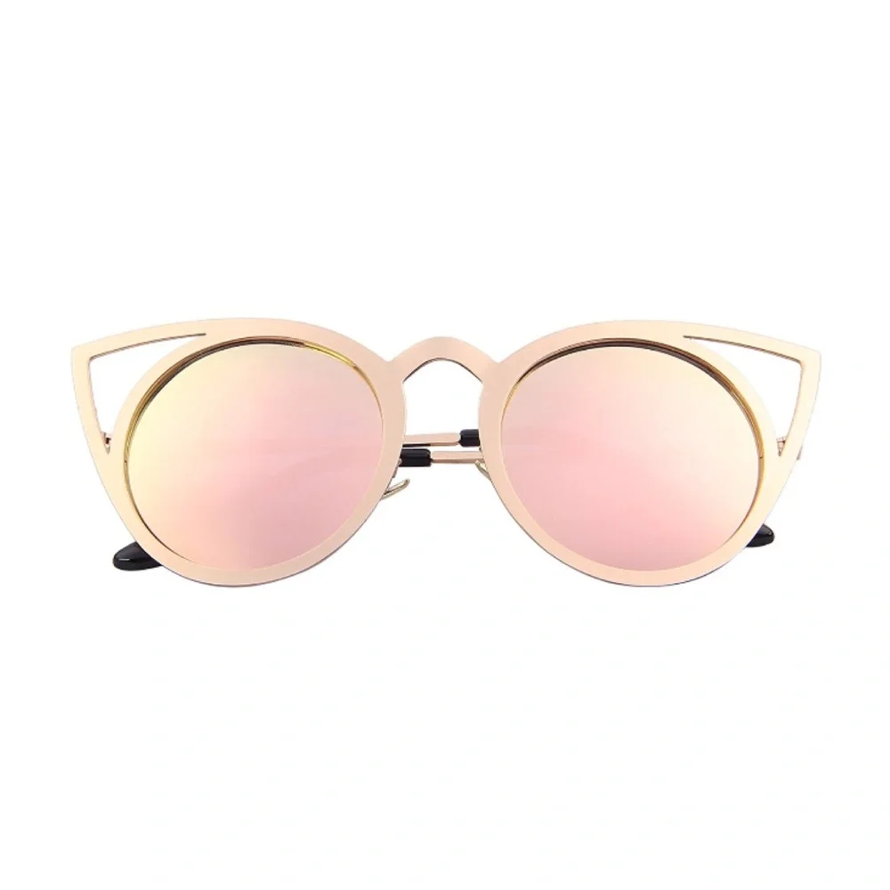 Mirrored Pink Round Lens Cat Eye Cut Out Sunglasses - Picture 6 of 6